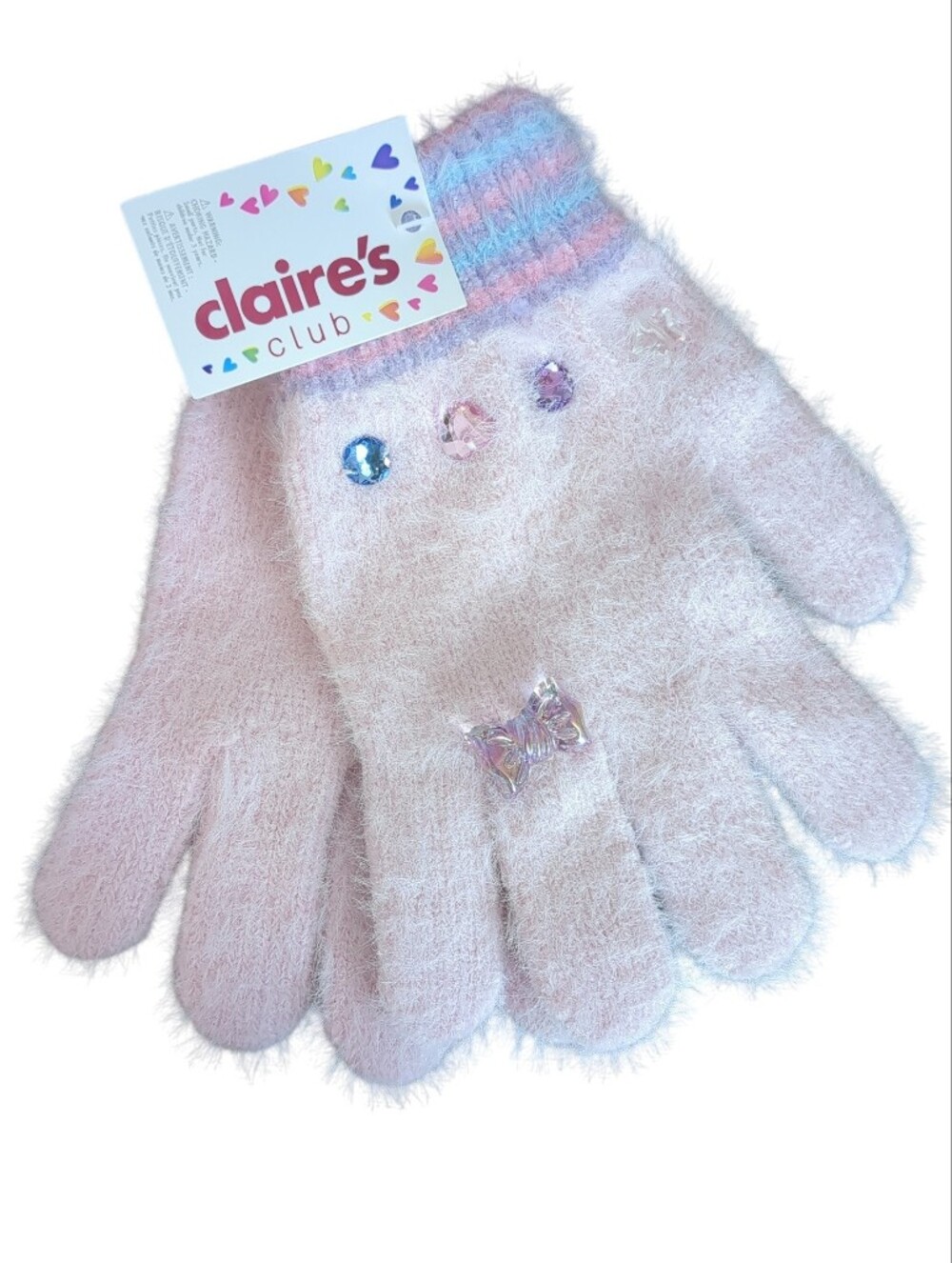 ✨ Claire's Club Bubblegum Pink Fuzzy Rhinestone & Bow Gloves ✨